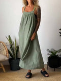 Women's Casual Sling Contrast Color Cotton and Linen Sleeveless Dress