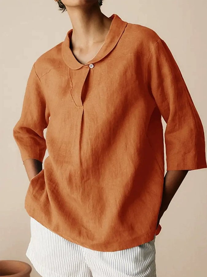 Women's casual versatile three-quarter sleeve loose lapel shirt
