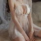 Sexy Deep V Mesh See-Through Pearl Open Crotch Lingerie Set
