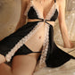 Sexy Deep V Neck Ice Silk Lace Patchwork Slit Nightgown