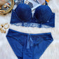 Sexy Mesh Lace Floral Embroidered Underwire Bra And Panty Set