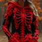 Women's Halloween Skeleton Bones With Roses Art Knitted Warm Hooded Sweater