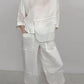 Women's Casual Solid Color Round Neck Long Sleeve Spliced Tops and Pants Two-piece Set