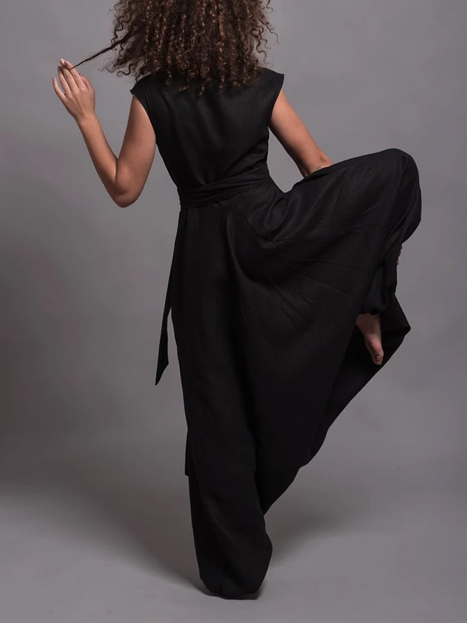 Women's Casual Solid Color Wrap Harem Jumpsuit
