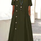 Women's Casual Button Decorated Gathered Pocket Midi Dress
