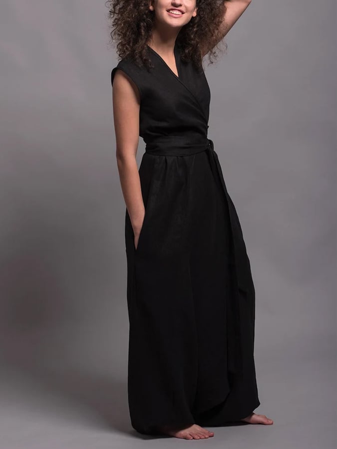 Women's Casual Solid Color Wrap Harem Jumpsuit