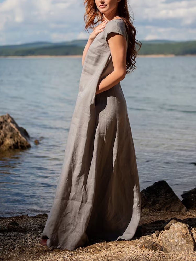 Women's Casual Solid Linen A-Line Maxi Dress