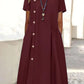 Women's Casual Button Decorated Gathered Pocket Midi Dress