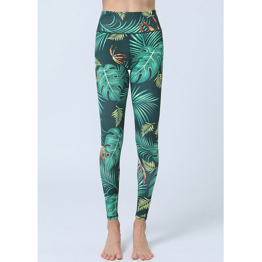 Leaves Print Pants Sports Fitness Yoga High Waist Leggings Women's Yoga Pants