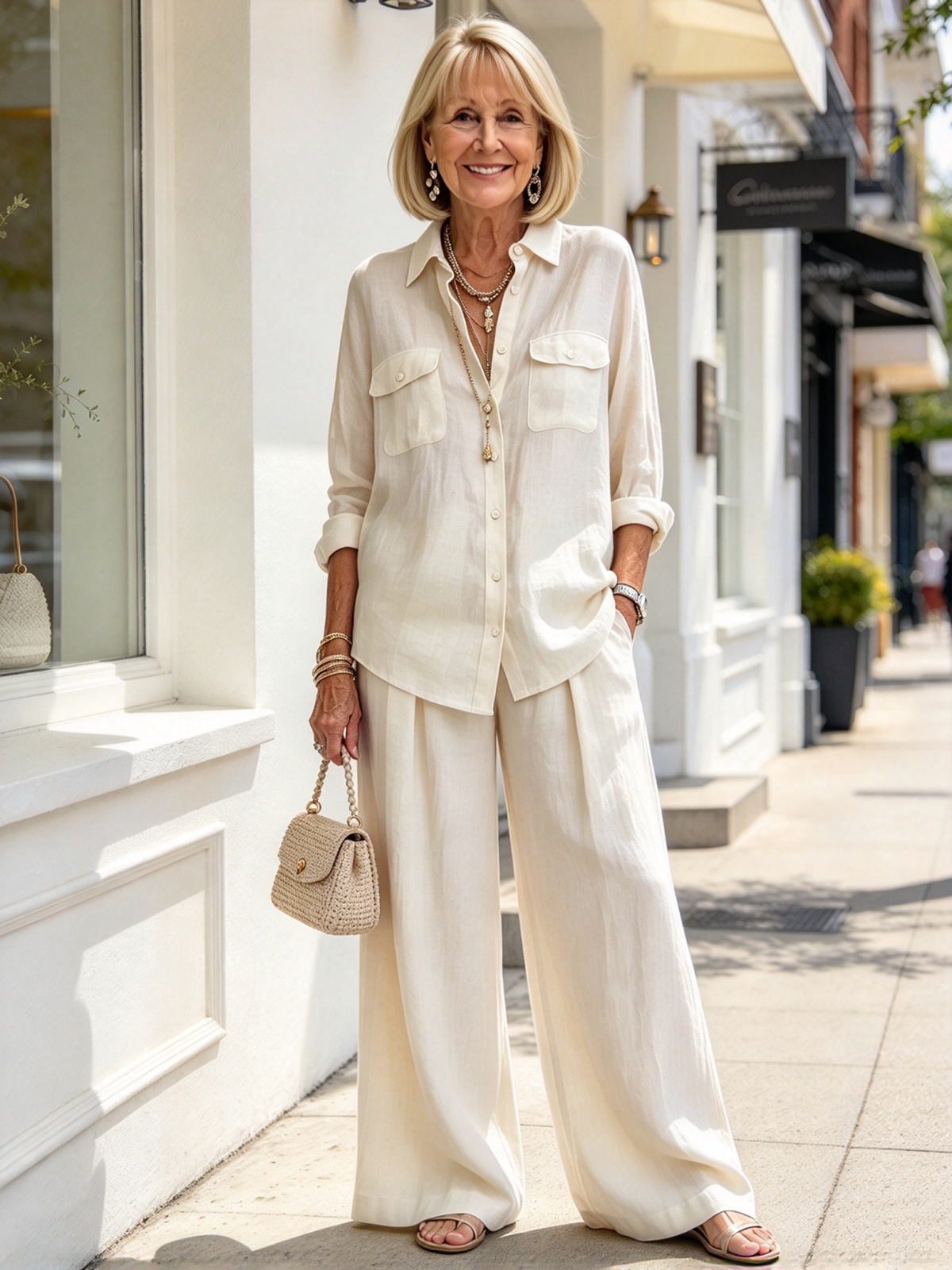 Linen Suit Breathable Light Long-sleeved Shirt Drape Wide-leg Pants Vacation Style Women's Clothing