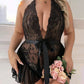 Women's Sexy Flower Lace Open Crotch Design Suspender Tight Backless Nightgown