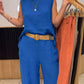 Women's Casual Solid Color Round Neck Vest Trousers Cotton and Linen Two-piece Set