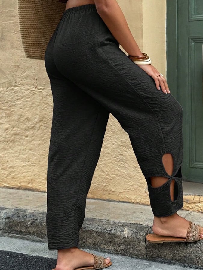 Women'S Casual Everyday Side Pocket Hollowed Out Comfortable Pants
