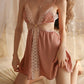 Sexy Deep V Neck Ice Silk Lace Patchwork Slit Nightgown