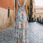Elegant Watercolor Print High-Low Chiffon Maxi Dress