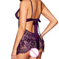 Sexy Deep V See-Through Eyelash Lace Camisole Nightgown