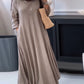 Women's Casual Solid Color V-Neck Long Sleeve Cotton and Linen Dress