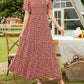 Women's 2026 Summer Casual Floral Print Short Flutter Sleeve Crew Neck Smocked High Waist Flowy Maxi Dress