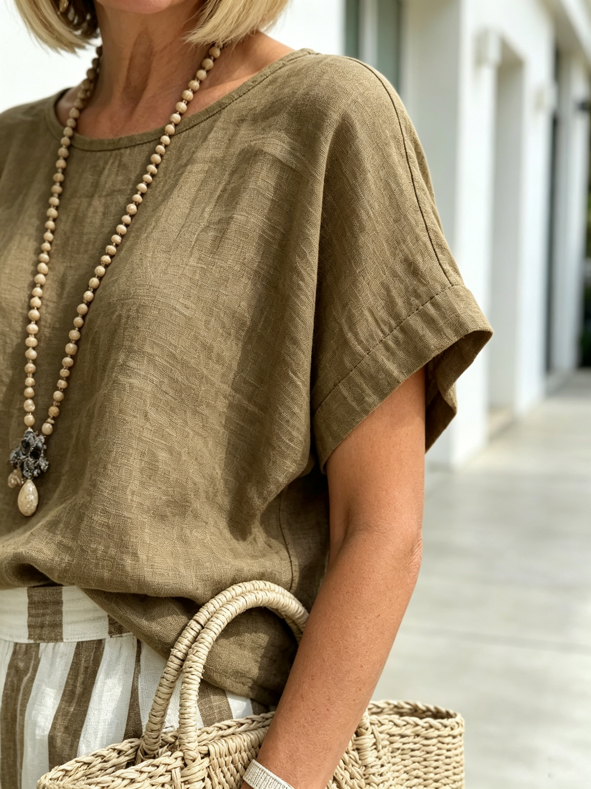 2Pcs Striped Cotton and Linen Two-piece Set