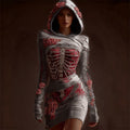 Classy Skeleton Anatomy Bloody Roses Bandages Hooded Sweater Dress