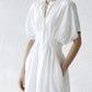Women's Solid Color Gathered Waist Button Linen Dress