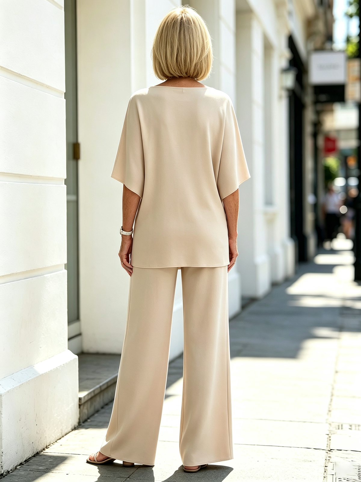 2 Piece Outfit Set, Boat Neck Dolman Short Sleeve Wrap Draped Top, High Waist Wide Leg Long Trousers, Smooth Soft Fabric, Elegant Tailored Pant Suit, Suitable for Banquet, Wedding, Party and Daily Commuter Occasions