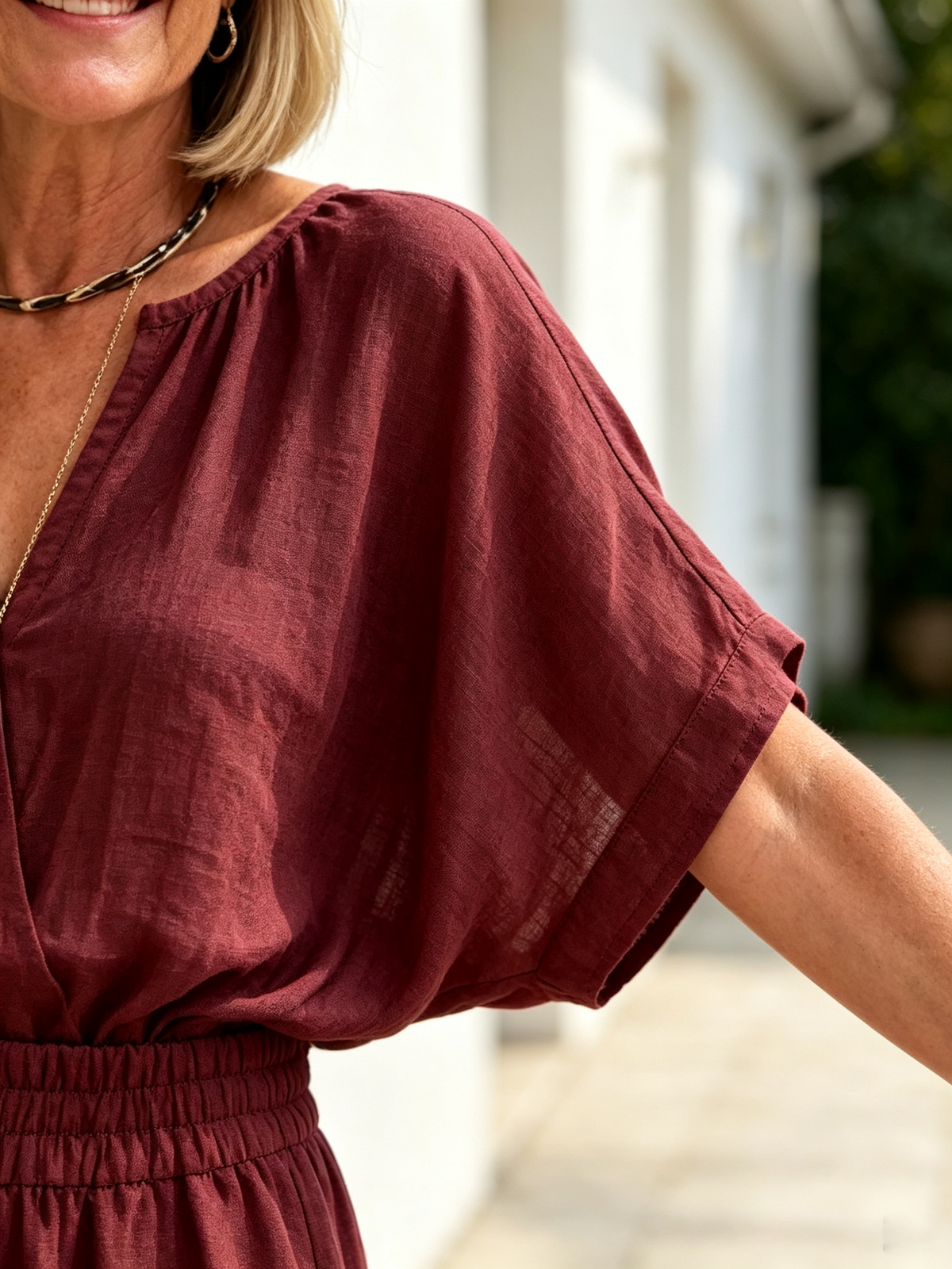 2Pcs Solid Color Loose Temperament V-neck Casual and Comfortable Cotton and Linen Two-piece Set