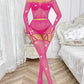 Sexy Rhinestone Fishnet Long-Sleeved Skirt Set