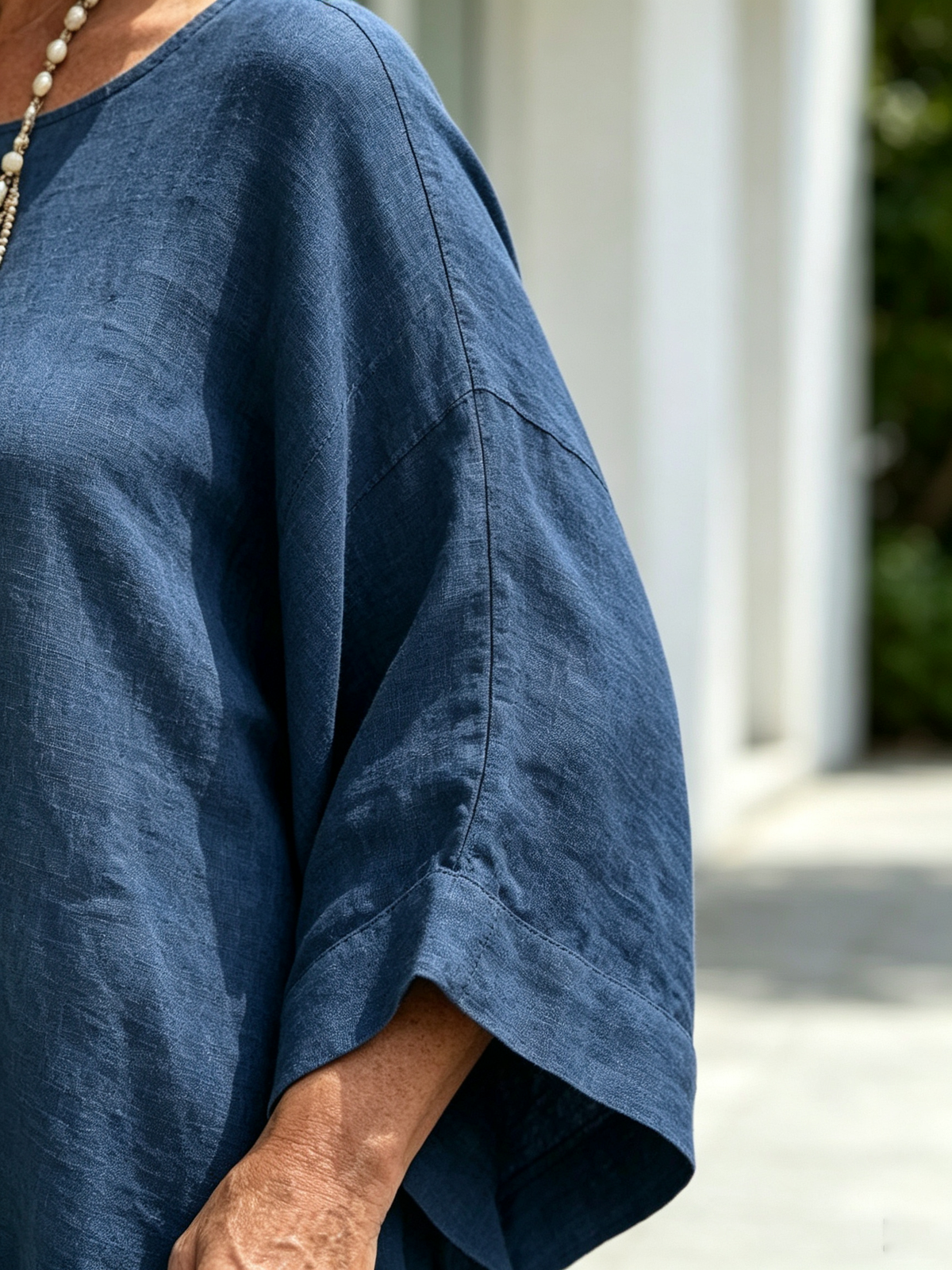 2Pcs Elegant Women Solid Linen‐Blend Two‐Piece Set, Oversized Batwing Sleeve Uneven Hem Tunic Blouse, Breathable Flowy Wide Leg Floor‐Length Pants, Loose Comfortable Casual Co‐ord Suit for Beach Holiday Daily Street Wear