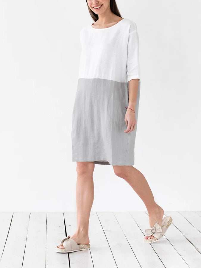 Women's Retro Casual Colorblock Loose Dress