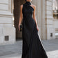 One-Shoulder Draped High-Neck Maxi Dress
