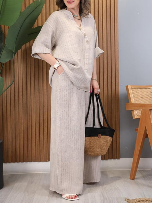 Women'S Casual Striped Wide Leg Pants Set