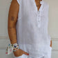 Women'S Casual Half-Button Sleeveless Cotton And Linen Top
