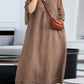 Women's Casual Solid Color V-Neck Long Sleeve Cotton and Linen Dress