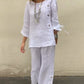 Women's Casual Solid Color Round Neck Button Drawstring Cotton Top Pants Two-Piece Set