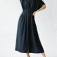 Women's Solid Color Gathered Waist Button Linen Dress