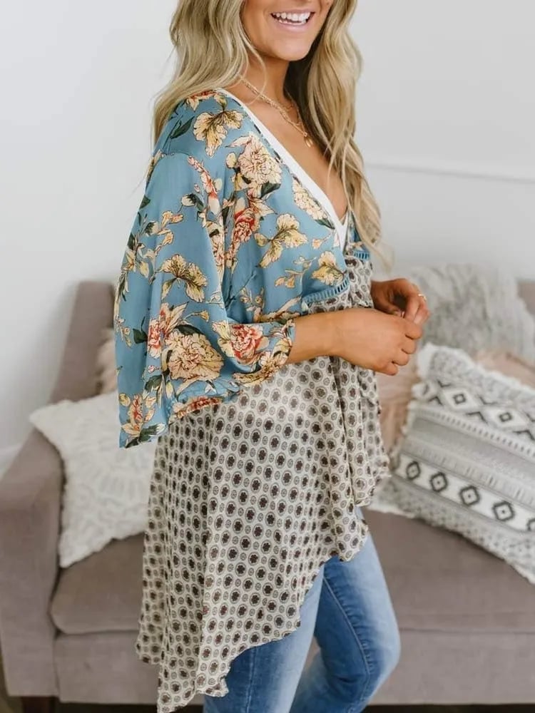 ✨Women's Floral Kimono Ruffle Sleeve Tie Cardigans Flowy Boho Loose Cover Ups