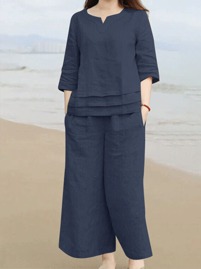 Women'S Casual Loose Top Wide Leg Pants Set