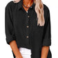 Women's Casual Solid Color Pocket Slit Cotton and Linen Long Sleeve Shirt