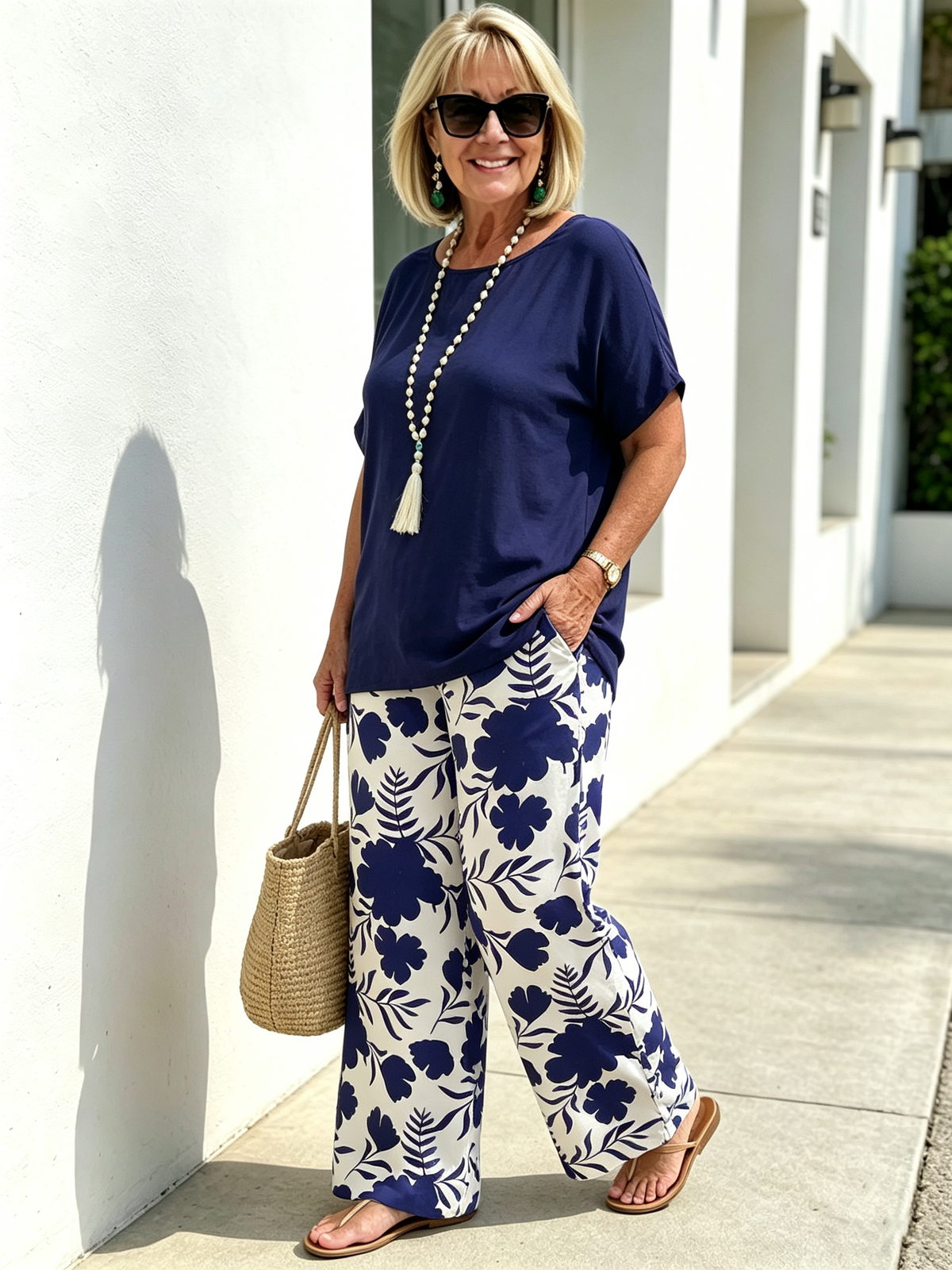 Elegant Two‐Piece Casual Suit for Women, Loose Solid Short Sleeve Top and High Waist Floral Printed Wide Leg Pants, Comfortable Relaxed Fit Co‐Ord Outfit, Fashionable Loungewear for Summer Daily Holiday Occasions