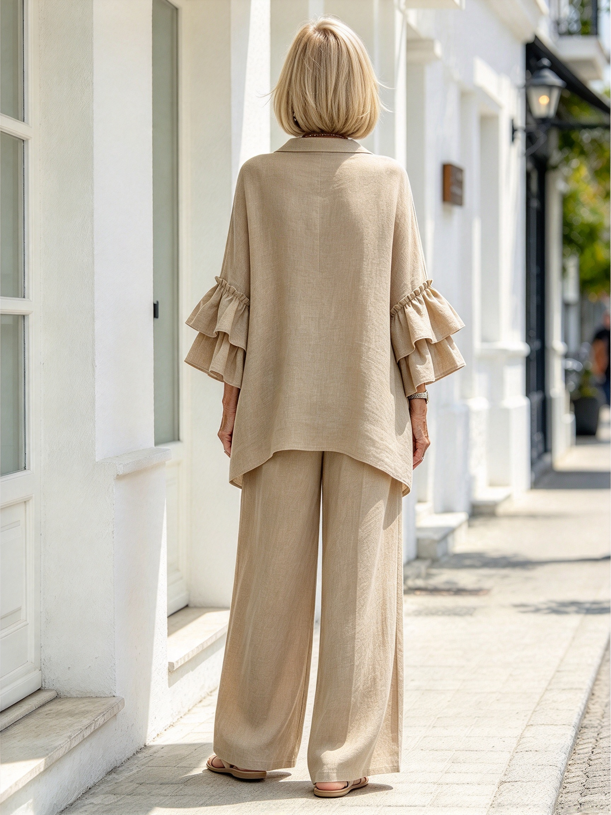 Fashion Casual Solid Color Shirt Collar Loose Casual Trousers Two-piece Suit Women's Clothing