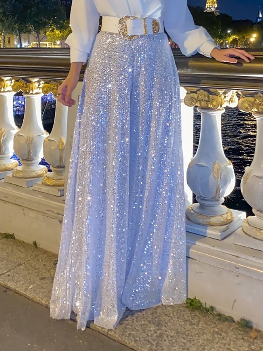 Stylish V-Neck Long Sleeve Shirt & Sequin Wide Leg Pants Set (Buy 2 Free Shipping)