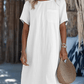Women'S Loose Round Neck Pocket Cotton And Linen Dress