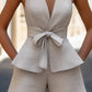 Belted Textured V-Neck Top And High-Waisted Shorts Set