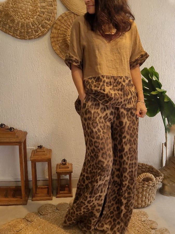 Women'S Leopard Print Top And Pants Set