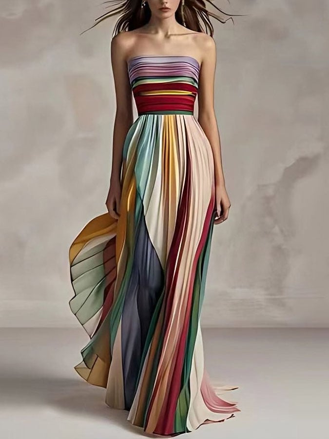 Women's Casual Lapel Long Sleeve Striped Print Contrast Dress