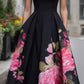 Elegant Sleeveless Midi Dress With Floral Printed Skirt