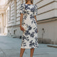 Botanical Print Short Sleeve Midi Dress