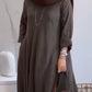 Women's Casual Solid Color V-Neck Long Sleeve Cotton and Linen Dress