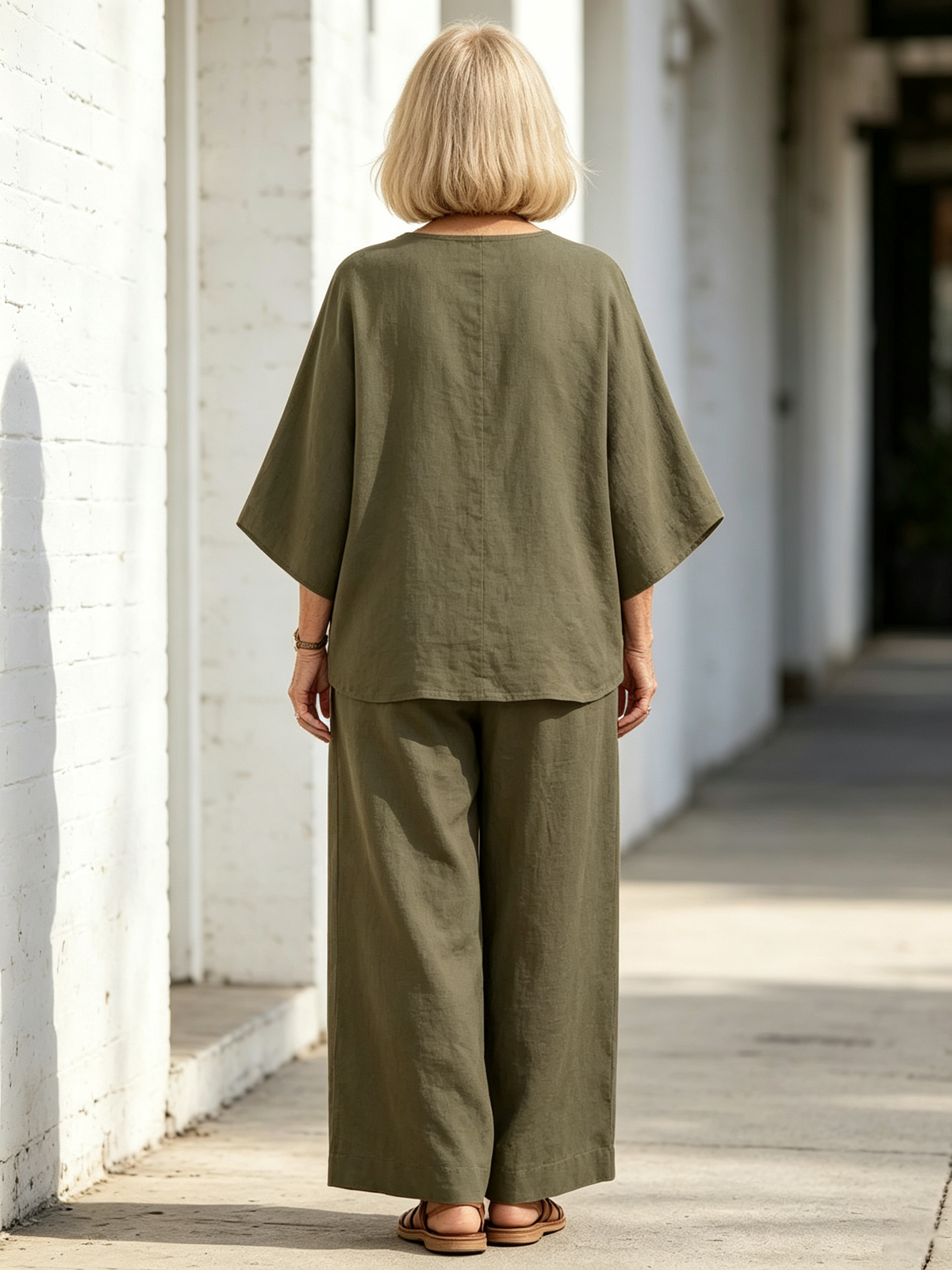 2Pcs Women's Suit Casual Women's Clothing Cotton and Linen Wide-leg Pants Suit